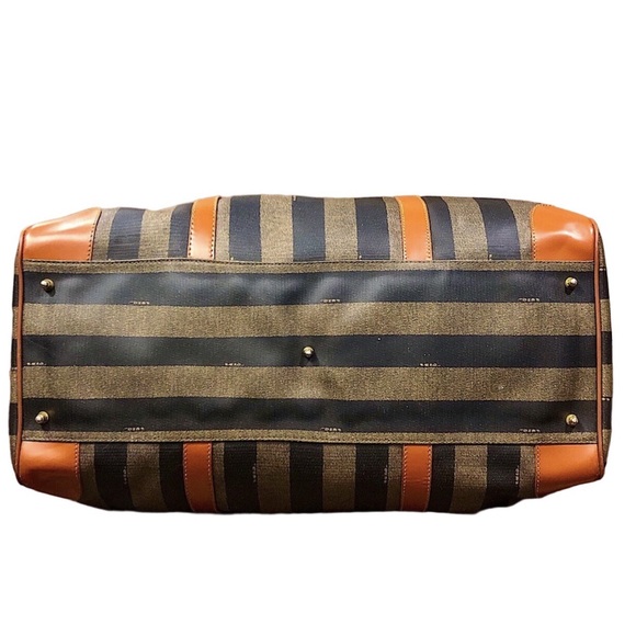 FENDI Pequin Pecan Striped Bandolier Boston Travel Bag w FENDI Shoulder Strap - Picture 7 of 17